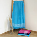 fouta doublée éponge paski turquoise 90x170 cm,ou XL 140x180cm 100 % coton 300 g/m², épaisse et absorbante, idéale pour la plage, piscine ou salle de bain et en paréo. 