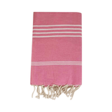 fouta plate traditionnelle kolora rose 100x200 cm, coton 190 g/m², absorbante, légère et peu encombrante pour la plage ou la maison. se transforme en paréo