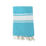 fouta plate traditionnelle kozo azur 100x200 cm, coton 190 g/m², absorbante, légère et peu encombrante pour la plage ou la maison. se transforme en paréo.
 
