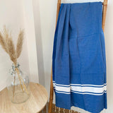 fouta plate traditionnelle kozo royal 100x200 cm, coton 190 g/m², absorbante, légère et peu encombrante pour la plage ou la maison. se transforme en paréo