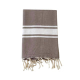 fouta plate traditionnelle kozo taupe 100x200 cm, coton 190 g/m², absorbante, légère et peu encombrante pour la plage ou la maison. se transforme en paréo