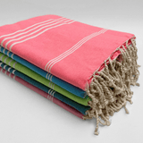 fouta plate traditionnelle kolora  100x200 cm, coton 190 g/m², absorbante, légère et peu encombrante pour la plage ou la maison. se transforme en paréo
 
