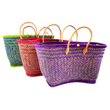 Panier artisanal Aravola Luxe Tutti frutti GM en fibres naturelles avec poignées en cuir, dimensions 55x24x35 cm solide, élégant et idéal pour la plage ou vos courses au quotidien