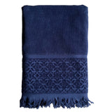 serviette de bain éponge velours unie ciselée romance bleue marine 90x170 cm, 100 % coton, 460 g/m², légère et absorbante, idéale salle de bain, piscine et plage