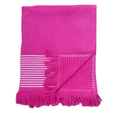 zoom fouta doublée éponge paski fuchsia 90x170 cm,ou XL 140x180cm 100 % coton 300 g/m², épaisse et absorbante, idéale pour la plage, piscine ou salle de bain et en paréo.