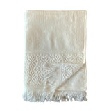 zoom serviette de bain éponge velours unie ciselée romance blanche 90x170 cm, 100 % coton, 460 g/m², légère et absorbante, idéale salle de bain, piscine et plage